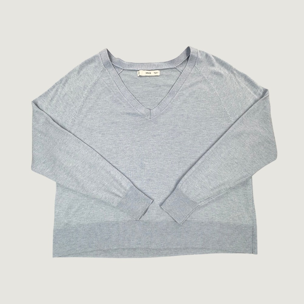Mango MNG Womens Light Blue Cashmere Blend V-Neck Raglan Sweater Size M
